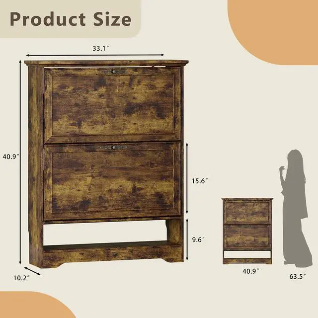 Alt view image 2 of 7 - Shoe Cabinet for Entryway, Slim Shoe Storage Cabinet with Adjustable Shelves, Wooden Rack and Organizer for Small Spaces, Closet, Foyer, Hallway