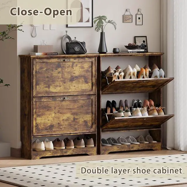 Alt view image 4 of 7 - Shoe Cabinet for Entryway, Slim Shoe Storage Cabinet with Adjustable Shelves, Wooden Rack and Organizer for Small Spaces, Closet, Foyer, Hallway