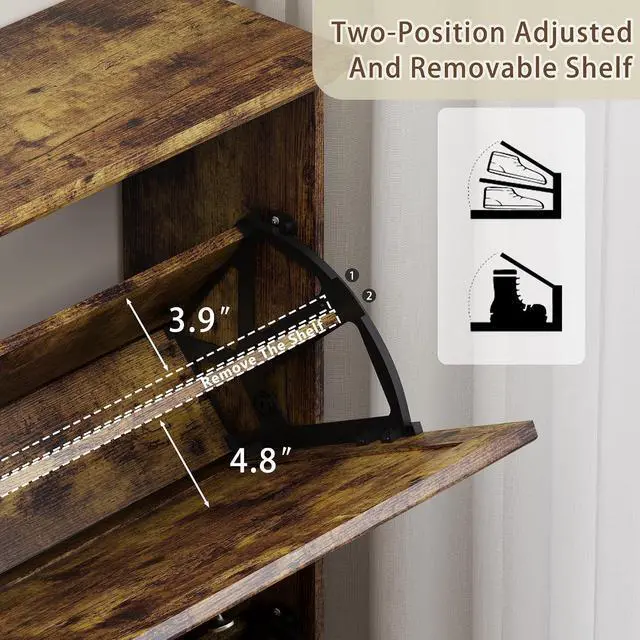 Alt view image 5 of 7 - Shoe Cabinet for Entryway, Slim Shoe Storage Cabinet with Adjustable Shelves, Wooden Rack and Organizer for Small Spaces, Closet, Foyer, Hallway