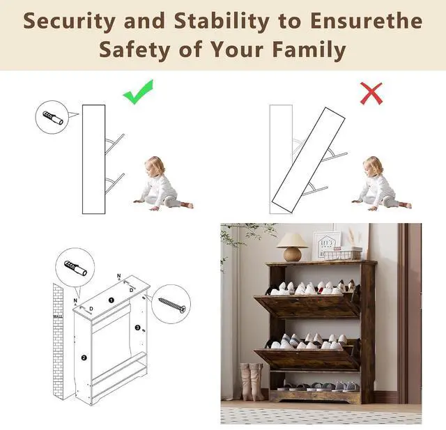 Alt view image 7 of 7 - Shoe Cabinet for Entryway, Slim Shoe Storage Cabinet with Adjustable Shelves, Wooden Rack and Organizer for Small Spaces, Closet, Foyer, Hallway