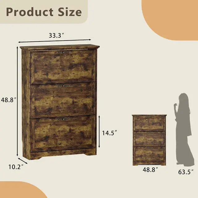 Alt view image 2 of 7 - 3 Flips Shoe Cabinet for Entryway, Narrow Shoe Storage Cabinet with Adjustable Shelves, Wooden Space-Saving Organizer and Rack for Foyer, Closet, Hallway