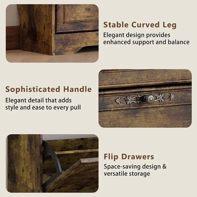 Alt view image 6 of 7 - 3 Flips Shoe Cabinet for Entryway, Narrow Shoe Storage Cabinet with Adjustable Shelves, Wooden Space-Saving Organizer and Rack for Foyer, Closet, Hallway
