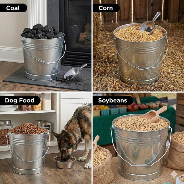 Alt view image 4 of 7 - 6 Gallon Galvanized Steel Storage Can,Round Trash Can,Bin w/Locking Lid & Handle,Durable Metal Container for Food-for Food, Pet Food, Dry Goods & More