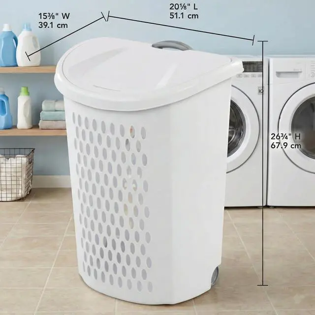 Alt view image 2 of 7 - Wheeled Plastic Laundry Hamper,135 L Sized Plastic Laundry Basket Large Rolling Laundry Hamper with Lid Pull Handle & Side Grips Ventilated Clothes Basket for Home, Dorm, or Apartment