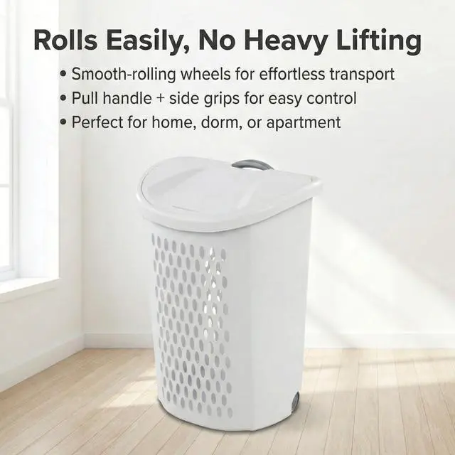 Alt view image 3 of 7 - Wheeled Plastic Laundry Hamper,135 L Sized Plastic Laundry Basket Large Rolling Laundry Hamper with Lid Pull Handle & Side Grips Ventilated Clothes Basket for Home, Dorm, or Apartment