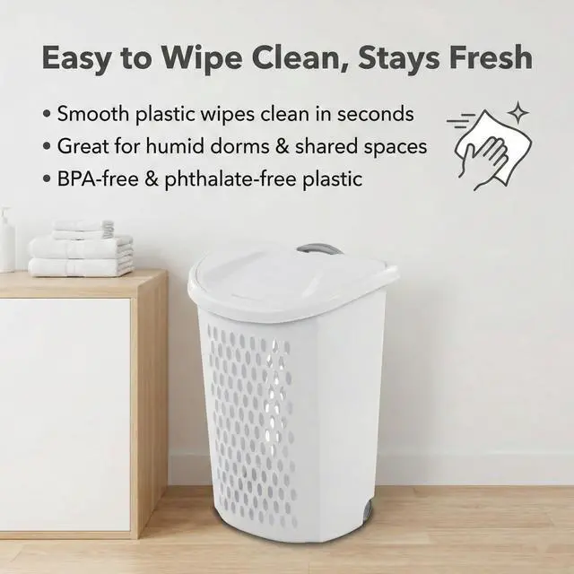 Alt view image 5 of 7 - Wheeled Plastic Laundry Hamper,135 L Sized Plastic Laundry Basket Large Rolling Laundry Hamper with Lid Pull Handle & Side Grips Ventilated Clothes Basket for Home, Dorm, or Apartment