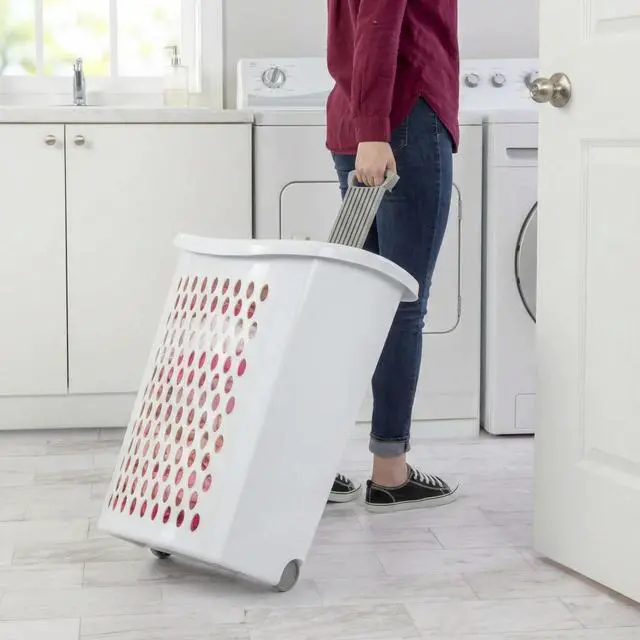 Alt view image 7 of 7 - Wheeled Plastic Laundry Hamper,135 L Sized Plastic Laundry Basket Large Rolling Laundry Hamper with Lid Pull Handle & Side Grips Ventilated Clothes Basket for Home, Dorm, or Apartment