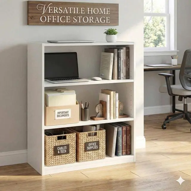 Alt view image 2 of 7 - 3 Tier Bookcase,Open Book Shelf with Adjustable Shelves, Bookshelf for Home Office, Living Room, Bed Room (White)