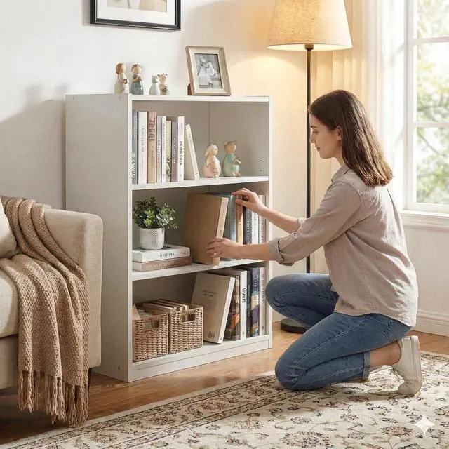 Alt view image 6 of 7 - 3 Tier Bookcase,Open Book Shelf with Adjustable Shelves, Bookshelf for Home Office, Living Room, Bed Room (White)