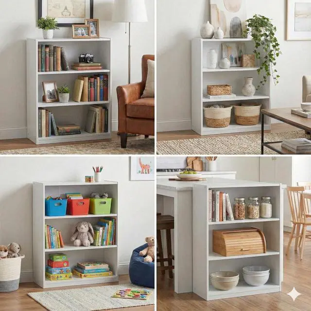 Alt view image 5 of 7 - 3 Tier Bookcase,Open Book Shelf with Adjustable Shelves, Bookshelf for Home Office, Living Room, Bed Room (White)