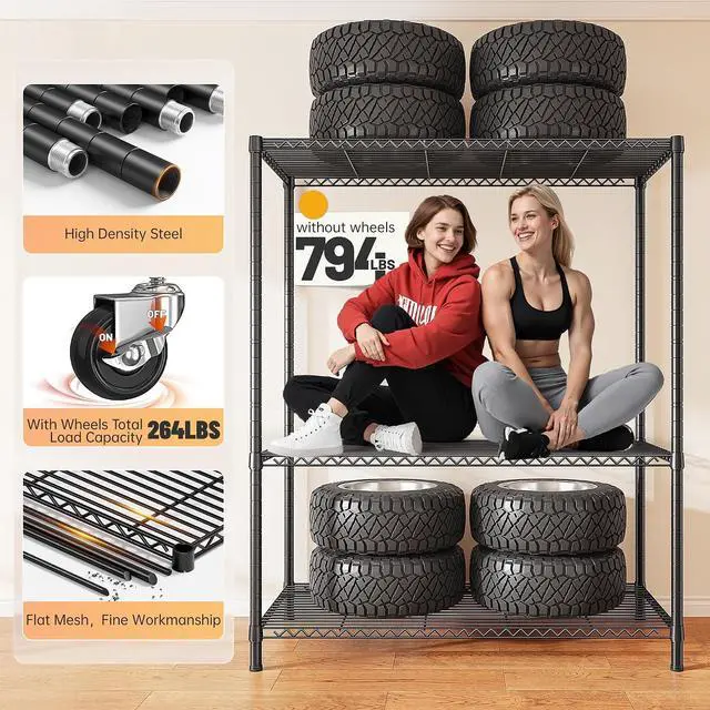 Alt view image 4 of 7 - 4-Tier Storage Shelves Wire Shelving Unit with Cover & Wheels, Heavy Duty Metal Shelving for Dorm Storage Shelves, Garage Storage Rack Commercial Shelf, Pantry, Kitchen, 36" W*14.3" D*56.5" H