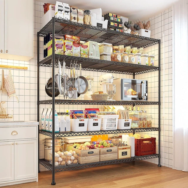 Alt view image 2 of 7 - 45.5''W Storage Shelves Wire Shelving, 5 Tier Pantry Shelves for Storage Rack, Adjustable Metal Shelving for Pantry Kitchen Steel Shelving, 45.5" W x 71" H x 17.7" D