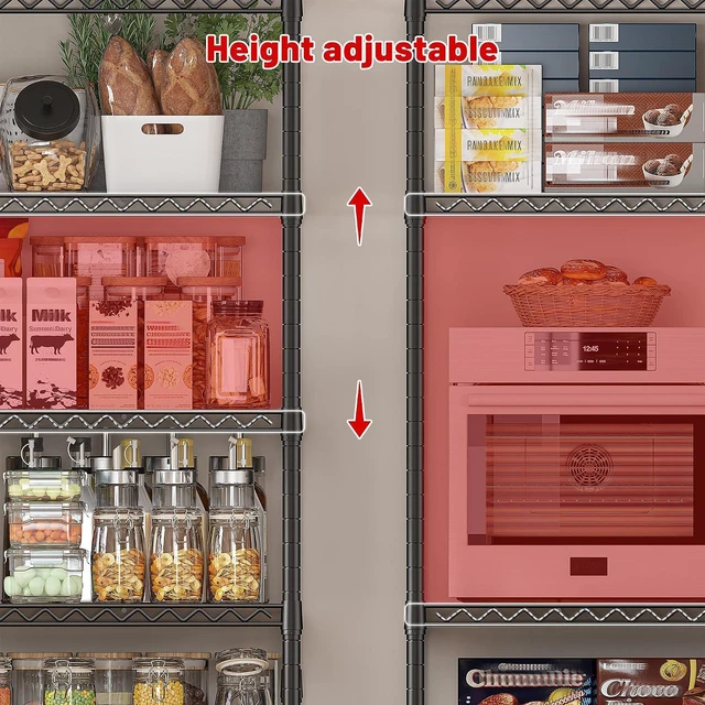 Alt view image 6 of 7 - 45.5''W Storage Shelves Wire Shelving, 5 Tier Pantry Shelves for Storage Rack, Adjustable Metal Shelving for Pantry Kitchen Steel Shelving, 45.5" W x 71" H x 17.7" D
