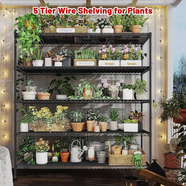 Alt view image 7 of 7 - 45.5''W Storage Shelves Wire Shelving, 5 Tier Pantry Shelves for Storage Rack, Adjustable Metal Shelving for Pantry Kitchen Steel Shelving, 45.5" W x 71" H x 17.7" D