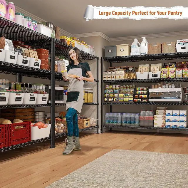 Alt view image 2 of 7 - Storage Shelves 45.3''W Wire Shelving Unit 4 Tier Metal Shelves for Storage Rack Metal Shelving for Pantry Shelves Kitchen Steel Shelving, 45.3''W*63''H*17.7" D