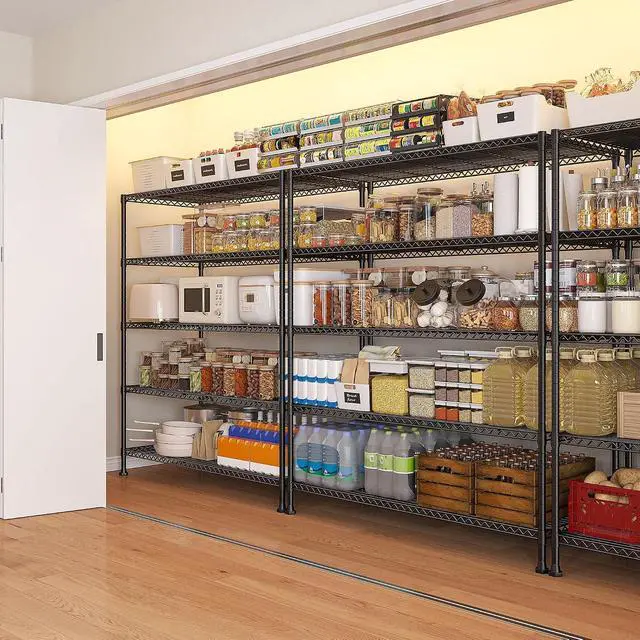 Alt view image 5 of 7 - 45.5''W Storage Shelves Wire Shelving, 5 Tier Pantry Shelves for Storage Rack, Adjustable Metal Shelving for Pantry Kitchen Steel Shelving, 45.5" W x 71" H x 17.7" D, 2 Pack