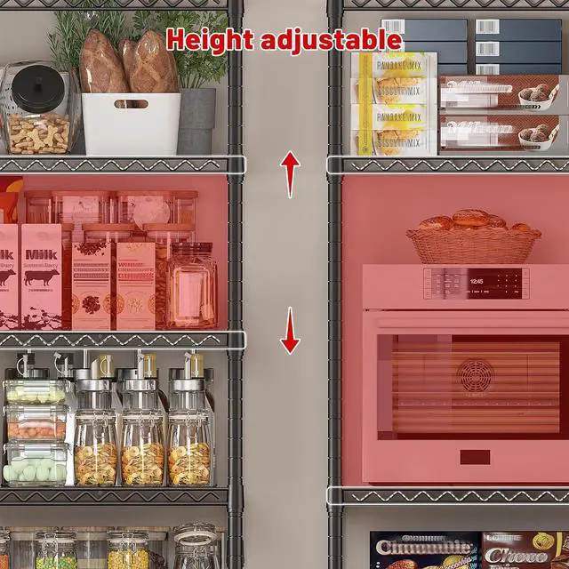 Alt view image 6 of 7 - 45.5''W Storage Shelves Wire Shelving, 5 Tier Pantry Shelves for Storage Rack, Adjustable Metal Shelving for Pantry Kitchen Steel Shelving, 45.5" W x 71" H x 17.7" D, 2 Pack