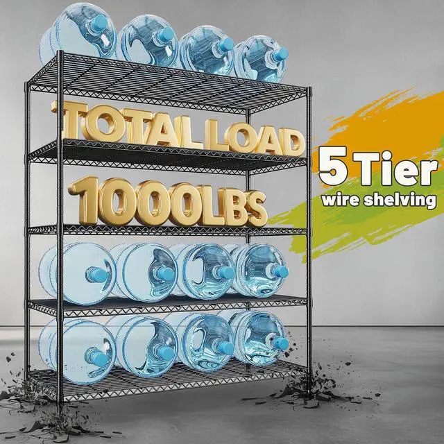 Alt view image 4 of 7 - 45.5''W Storage Shelves Wire Shelving, 5 Tier Pantry Shelves for Storage Rack, Adjustable Metal Shelving for Pantry Kitchen Steel Shelving, 45.5" W x 71" H x 17.7" D, 2 Pack