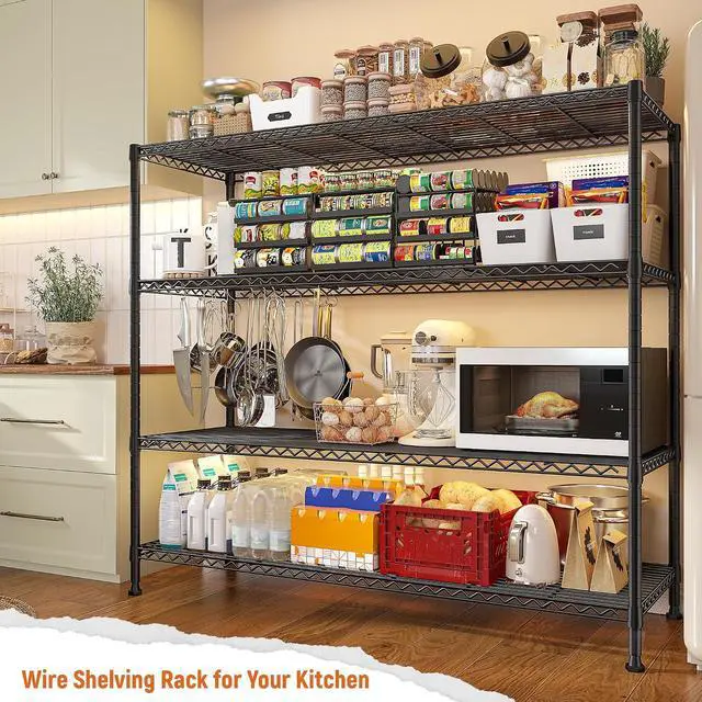 Alt view image 4 of 7 - Storage Shelves 45.3''W Wire Shelving Unit 4 Tier Metal Shelves for Storage Rack Metal Shelving for Pantry Shelves Kitchen Steel Shelving, 45.3''W*63''H*17.7" D, 2 Pack