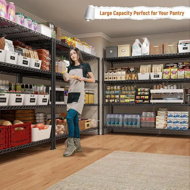 Alt view image 2 of 7 - Storage Shelves 45.3''W Wire Shelving Unit 4 Tier Metal Shelves for Storage Rack Metal Shelving for Pantry Shelves Kitchen Steel Shelving, 45.3''W*63''H*17.7" D, 2 Pack