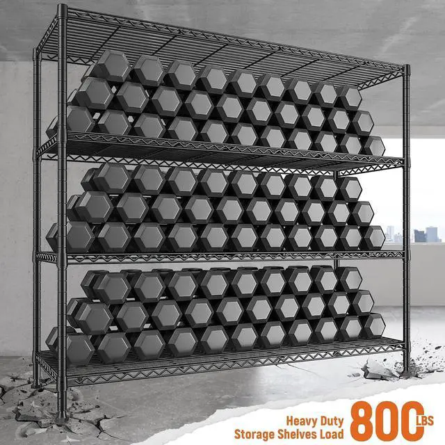 Alt view image 5 of 7 - Storage Shelves 45.3''W Wire Shelving Unit 4 Tier Metal Shelves for Storage Rack Metal Shelving for Pantry Shelves Kitchen Steel Shelving, 45.3''W*63''H*17.7" D, 2 Pack