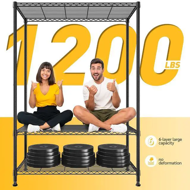 Alt view image 4 of 7 - 75''H Storage Shelves Metal Shelving Unit, 6 Tier Wire Shelving for Pantry Shelves Adjustable 1200LBS Garage Shelving Heavy Duty Storage Rack for Kitchen Garage, 35.4''W*75''H*15.7" D
