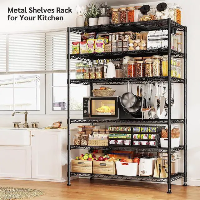 Alt view image 5 of 7 - 75''H Storage Shelves Metal Shelving Unit, 6 Tier Wire Shelving for Pantry Shelves Adjustable 1200LBS Garage Shelving Heavy Duty Storage Rack for Kitchen Garage, 35.4''W*75''H*15.7" D