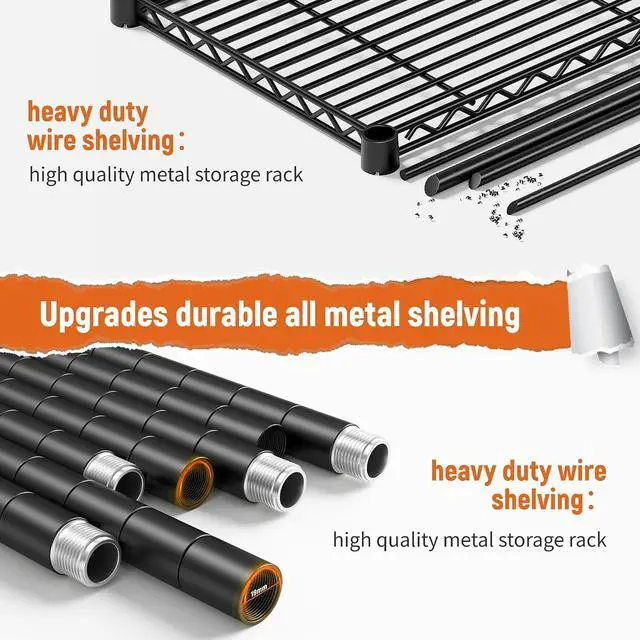 Alt view image 7 of 7 - Storage Shelves 45.3''W Wire Shelving Unit 4 Tier Metal Shelves for Storage Rack Metal Shelving for Pantry Shelves Kitchen Steel Shelving, 45.3''W*63''H*17.7" D, 2 Pack