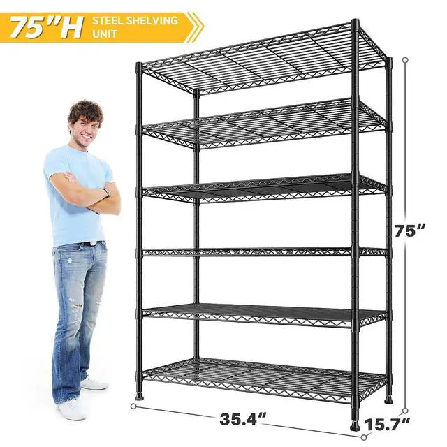 Alt view image 3 of 7 - 75''H Storage Shelves Metal Shelving Unit, 6 Tier Wire Shelving for Pantry Shelves Adjustable 1200LBS Garage Shelving Heavy Duty Storage Rack for Kitchen Garage, 35.4''W*75''H*15.7" D, 2PCS