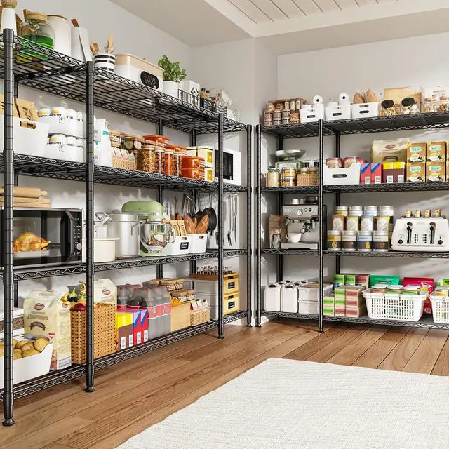 Alt view image 2 of 7 - 78.4" W Storage Shelves Load 1500LBS, Metal Shelving 4-Tier Wire Shelving Unit Garage Shelving for Storage, Metal Shelves for Pantry Commercial Kitchen Garage, 11.8''D x 59''H,2P