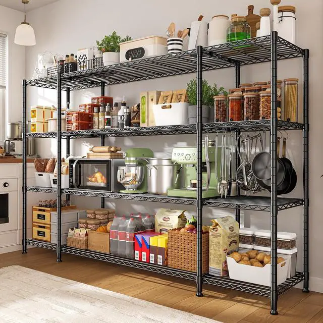 Alt view image 7 of 7 - 78.4" W Storage Shelves Load 1500LBS, Metal Shelving 4-Tier Wire Shelving Unit Garage Shelving for Storage, Metal Shelves for Pantry Commercial Kitchen Garage, 11.8''D x 59''H,2P