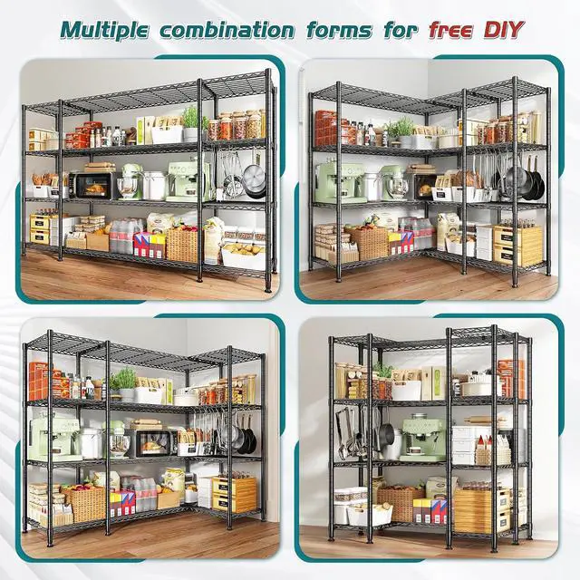 Alt view image 4 of 7 - 78.4" W Storage Shelves Load 1500LBS, Metal Shelving 4-Tier Wire Shelving Unit Garage Shelving for Storage, Metal Shelves for Pantry Commercial Kitchen Garage, 11.8''D x 59''H,2P
