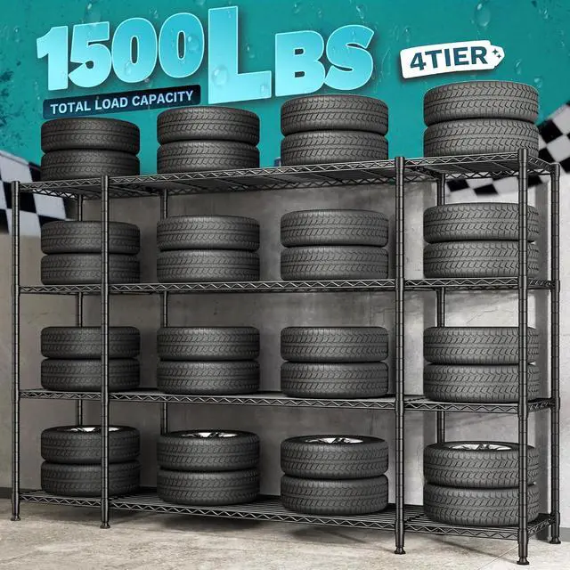 Alt view image 5 of 7 - 78.4" W Storage Shelves Load 1500LBS, Metal Shelving 4-Tier Wire Shelving Unit Garage Shelving for Storage, Metal Shelves for Pantry Commercial Kitchen Garage, 11.8''D x 59''H,2P