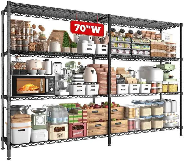Main image of 70"W Metal Shelving, Storage Shelves 4-tier Wire Shelving Unit Load 1240LBS Metal Shelves for Storage Adjustable Shelving Rack for Pantry Kitchen Commercial school Garage 70"W*15.8"D*62.9"H