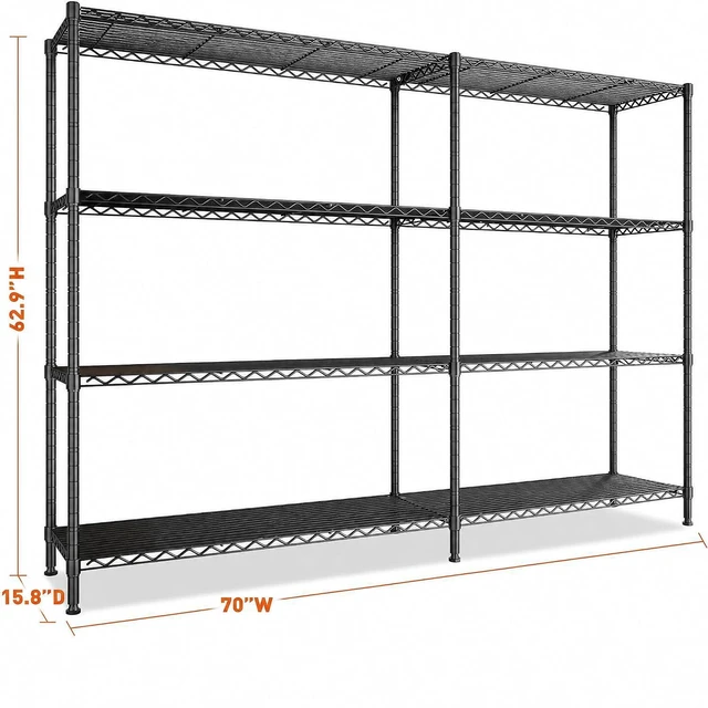 Alt view image 3 of 7 - 70"W Metal Shelving, Storage Shelves 4-tier Wire Shelving Unit Load 1240LBS Metal Shelves for Storage Adjustable Shelving Rack for Pantry Kitchen Commercial school Garage 70"W*15.8"D*62.9"H