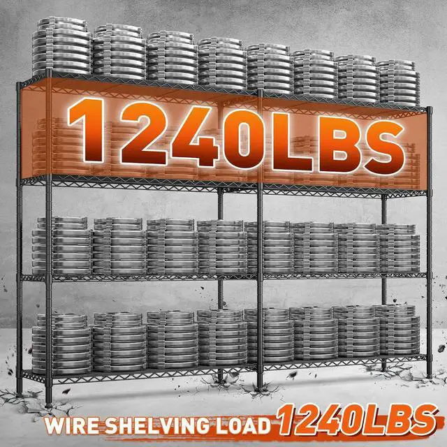 Alt view image 6 of 7 - 70"W Metal Shelving, Storage Shelves 4-tier Wire Shelving Unit Load 1240LBS Metal Shelves for Storage Adjustable Shelving Rack for Pantry Kitchen Commercial school Garage 70"W*15.8"D*62.9"H