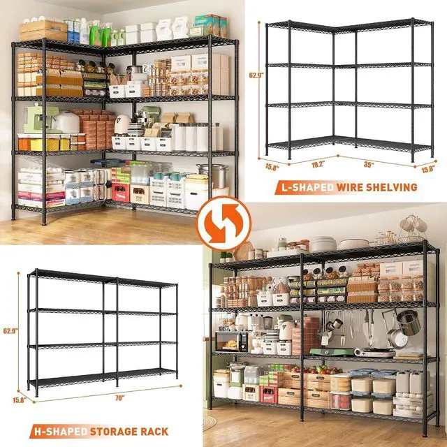 Alt view image 7 of 7 - 70"W Metal Shelving, Storage Shelves 4-tier Wire Shelving Unit Load 1240LBS Metal Shelves for Storage Adjustable Shelving Rack for Pantry Kitchen Commercial school Garage 70"W*15.8"D*62.9"H