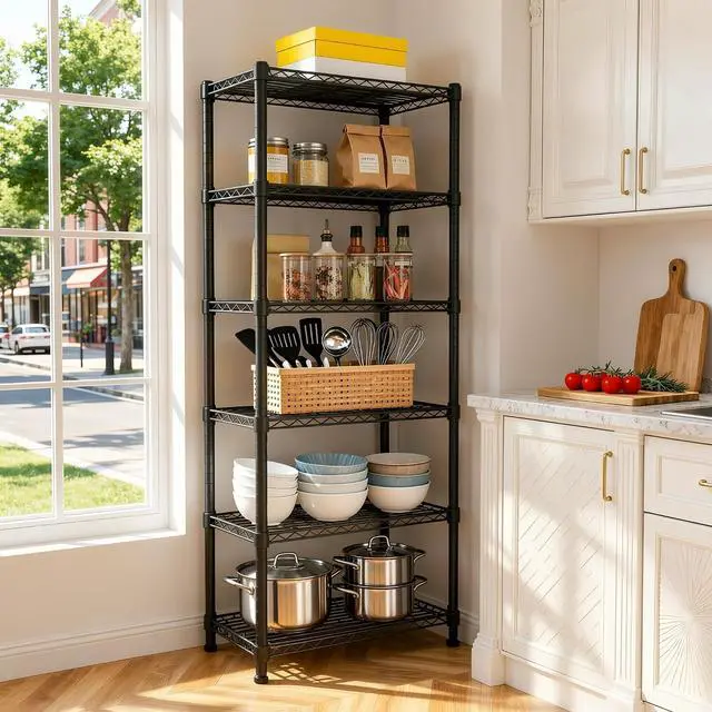 Alt view image 2 of 7 - 6-Storage Shelves Metal Shelving Units and Storage Shelves, 72.2H Wire Shelving Garage Adjustable, Garage Storage Save Space, Heavy Duty Shelving for Pantry Kitchen, 24.3W X18D X72.2H