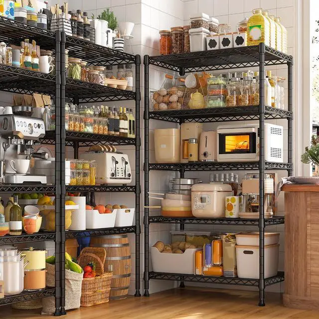 Alt view image 2 of 7 - Metal Shelving 5 Tier Wire Sturdy Storage Shelves Adjustable Steel Organizer Wire Rack for Kitchen Laundry Room Commercial School Storage Room Black 63Hx 21.65L x 11.8D