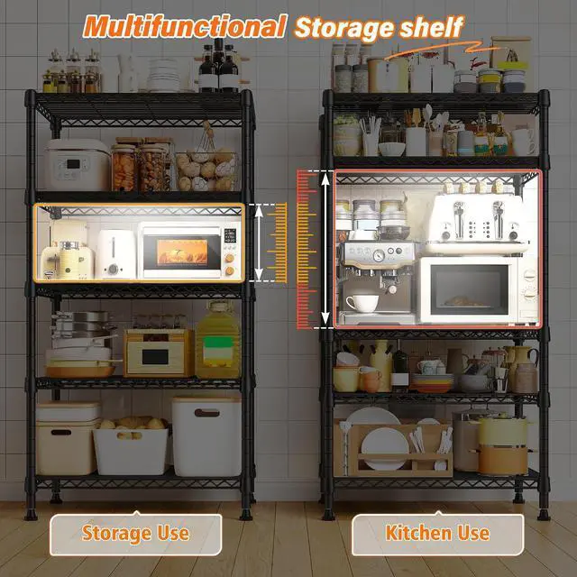Alt view image 6 of 7 - Metal Shelving 5 Tier Wire Sturdy Storage Shelves Adjustable Steel Organizer Wire Rack for Kitchen Laundry Room Commercial School Storage Room Black 63Hx 21.65L x 11.8D