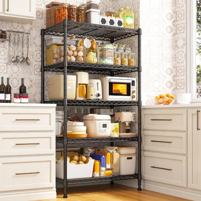 Alt view image 5 of 7 - Metal Shelving 5 Tier Wire Sturdy Storage Shelves Adjustable Steel Organizer Wire Rack for Kitchen Laundry Room Commercial School Storage Room Black 63Hx 21.65L x 11.8D