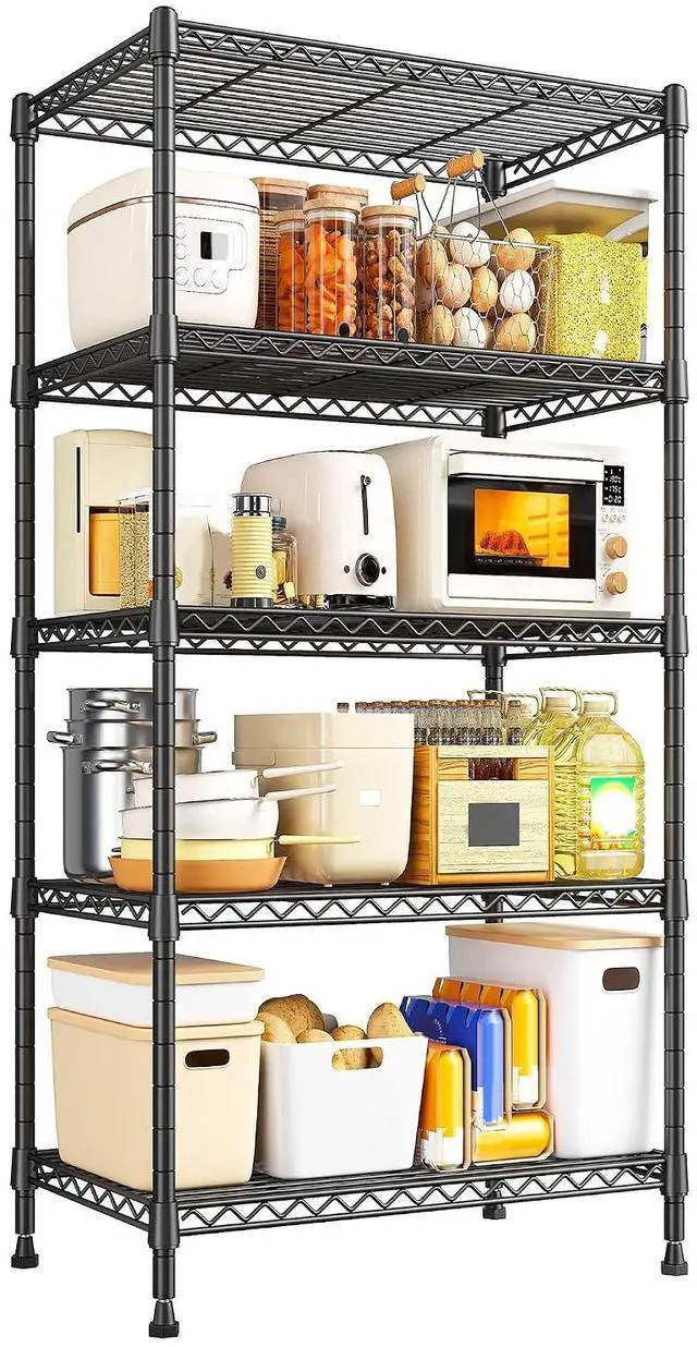 Alt view image 7 of 7 - Metal Shelving 5 Tier Wire Sturdy Storage Shelves Adjustable Steel Organizer Wire Rack for Kitchen Laundry Room Commercial School Storage Room Black 63Hx 21.65L x 11.8D