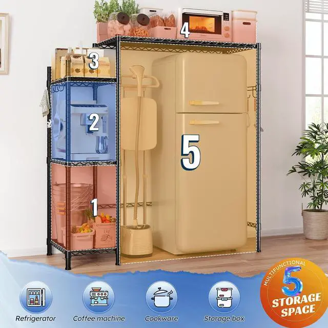 Alt view image 5 of 7 - Mini Fridge Cabinet with Storage Shelves,4 Tier Mini Fridge Stand with Small Refrigerator Insert Storage Space, Adjustable Utility Storage Shelf with for Dorm Kitchen, 38.1" Wx18.11 Dx52.36 H