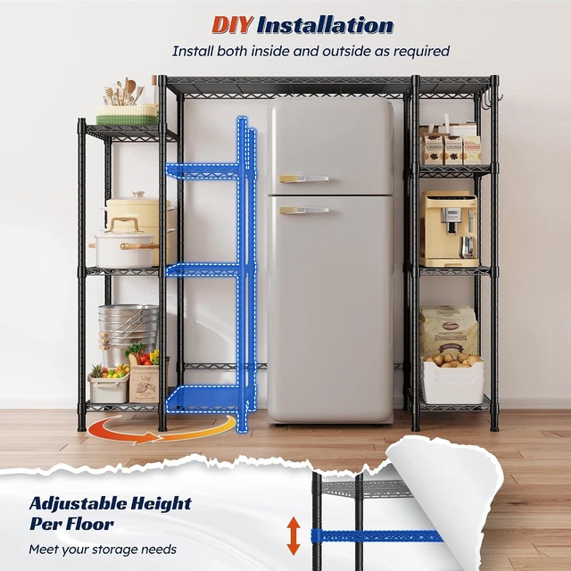 Alt view image 4 of 7 - Mini Fridge Stand,Small Refrigerator Storage Shelves,4 Tier Space-Saving Coffee Bar Cabinet, Adjustable Utility Microwave Stand Storage,Shelf for Kitchen Living Room,50.2" Wx18.11 Dx52.36 H