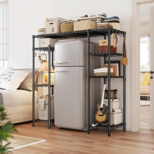 Alt view image 6 of 7 - Mini Fridge Stand,Small Refrigerator Storage Shelves,4 Tier Space-Saving Coffee Bar Cabinet, Adjustable Utility Microwave Stand Storage,Shelf for Kitchen Living Room,50.2" Wx18.11 Dx52.36 H