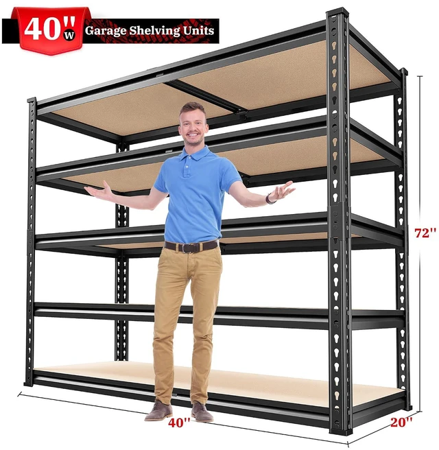 Alt view image 3 of 7 - 5 Tier Storage Shelves,72'' H Heavy Duty Garage Shelving,Adjustable Metal Shelving,Pantry Shelf for Spaces Basement,Warehouse,Closet,Storage Room,Library Or Offices72 H x 40" W x 20" D,2500LBS