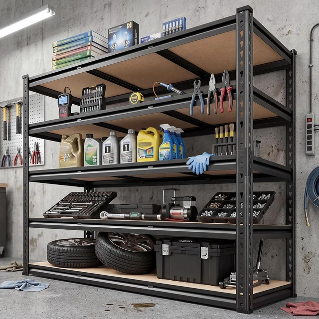 Alt view image 4 of 7 - 5 Tier Storage Shelves,72'' H Heavy Duty Garage Shelving,Adjustable Metal Shelving,Pantry Shelf for Spaces Basement,Warehouse,Closet,Storage Room,Library Or Offices72 H x 40" W x 20" D,2500LBS