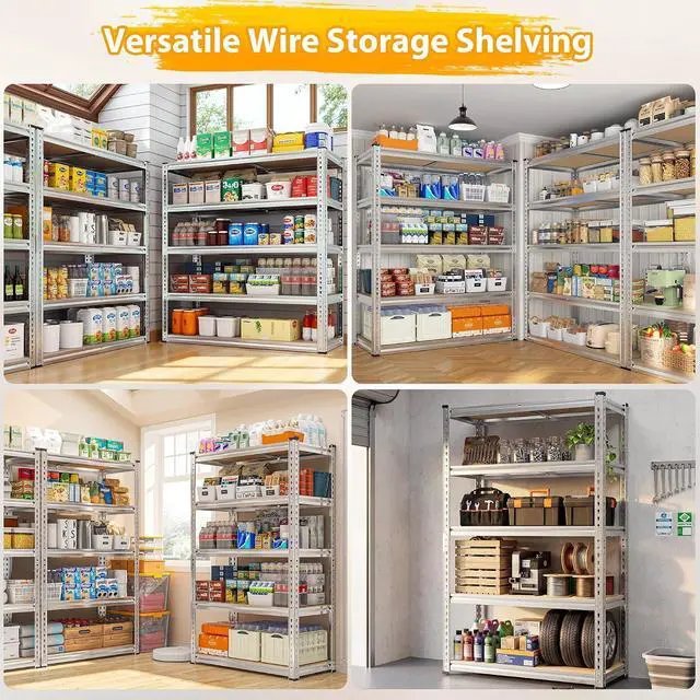 Alt view image 4 of 7 - Storage Shelves, 5 Tier Metal Garage Shelving, Adjustable Waterproof Storage Rack for Kitchen Storage, Basement, Garage, Pantry, Closet, Galvanized, 12"D x 28"W x 59.8"H2020 lbs Total Capacity