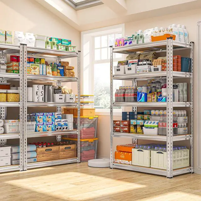 Alt view image 7 of 7 - Storage Shelves, 5 Tier Metal Garage Shelving, Adjustable Waterproof Storage Rack for Kitchen Storage, Basement, Garage, Pantry, Closet, Galvanized, 12"D x 28"W x 59.8"H2020 lbs Total Capacity