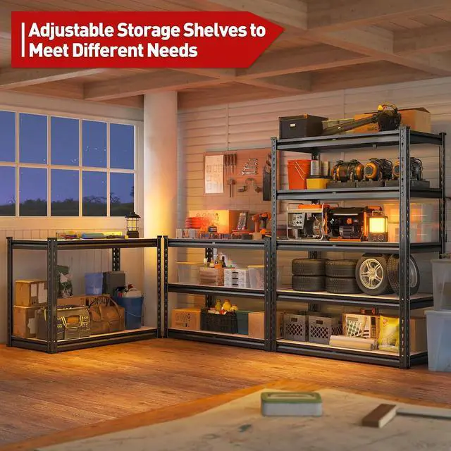 Alt view image 7 of 7 - 2000LBS Garage Shelving Heavy Duty 72''H Storage Shelves 5 Tier Heavy Duty Shelving, Adjustable Metal Shelves for Garage Pantry Closet Kitchen Basement 35.5" W x72 H x 15.8" D, 2 Pack
